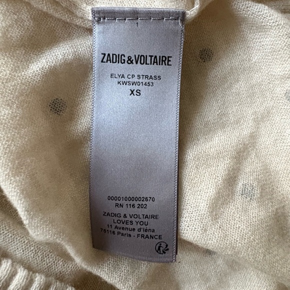 Zadig & Voltaire ELYA CP STRASS V-Neck Crystal Cashmere V-Neck Sweater Size XS - Picture 10 of 13